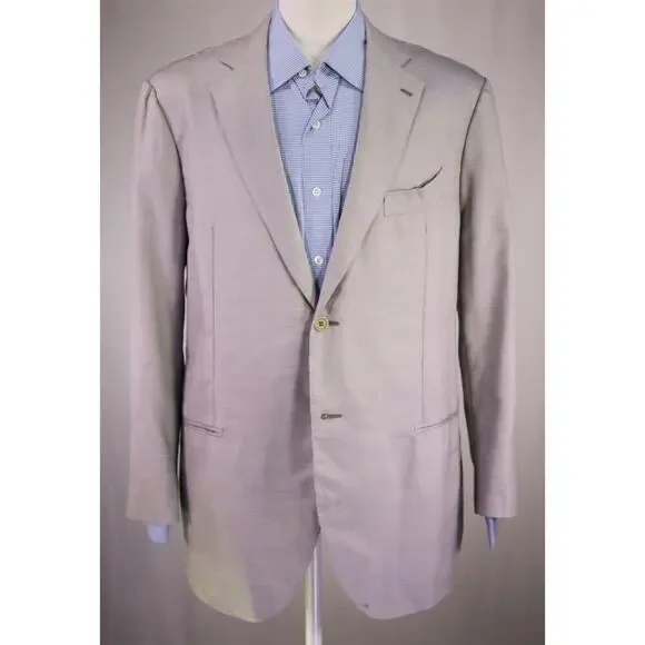Gi Capri Napoli Gray/Pearl Woven Silk-Wool 2-Btn Handmade Sportcoat Blazer 44R